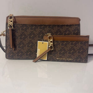 Michael Kors Empire Large Convertible Crossbody Bag & Wallet Set Brown Logo